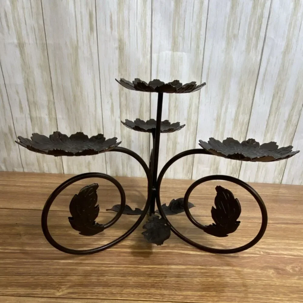 Vintage PartyLite P7528 Leaf Viking Metal Multi-Tier Candle Holder Centerpiece